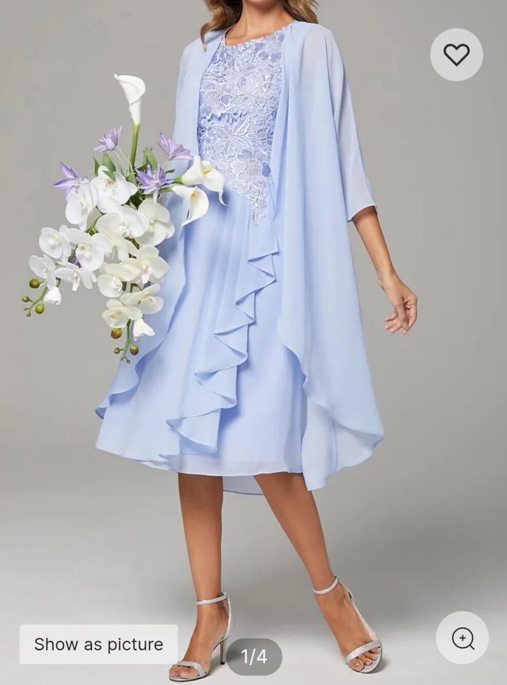 Mother Of The Bride Light Blue Lace & Ruffle Cape Dress